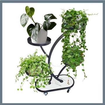 Kvetinová polica na kolieskach, čierna kovová kvetinová polica SZ43CZ