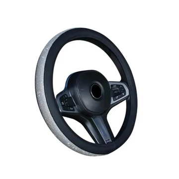 Ochranný poťah na volant | so strassovými kamienkami | sivý kožený lem | modrý | 38 cm SLH5943