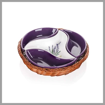BANQUET 4-dielna súprava misiek v košíku s levanduľovou dekoráciou, 23 cm 601556LAV