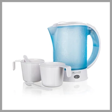 ACTIVER plastová cestovná rýchlovarná kanvica, 0,6 l, 550–650 W, bielo-modrá 14011199