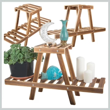 Viacúrovňový drevený stojan na kvety v tvare rebríka, hnedý – 27395