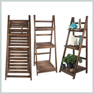Tmavohnedý drevený stojan na kvety, skladací, 4-poschodový – 27396_BR