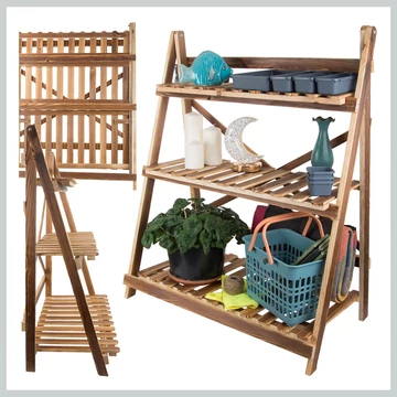 Trojúrovňový drevený stojan na kvety, skladací, so širokým vyhotovením – 27400