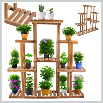 Veľký drevený stojan na kvety, 11-poschodový, rustikálny hnedý – 27402