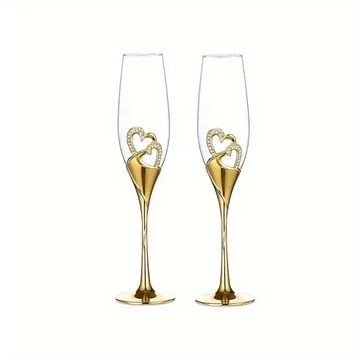 Svadobná súprava pohárov na šampanské so zlatým motívom srdca – 200 ml XK277624-a