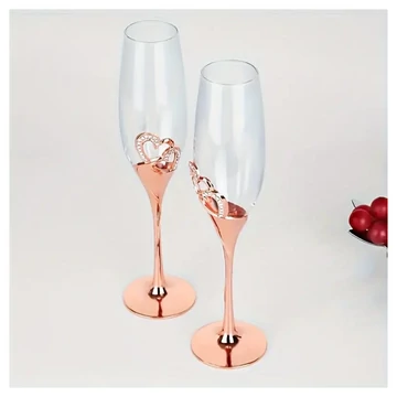 Svadobná súprava pohárov na šampanské s motívom srdca v odtieni rosegold – 200 ml XK277624-rg