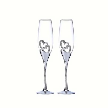 Svadobná súprava pohárov na šampanské so strieborným motívom srdca – 200 ml XK277624