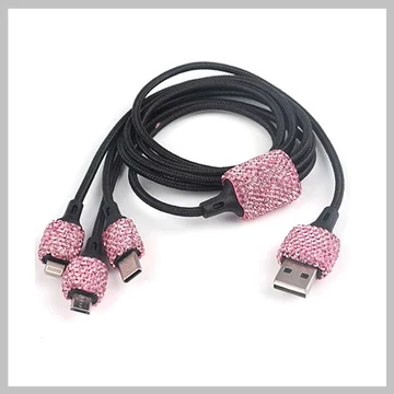 Nabíjací kábel 3 v 1 so strassovými kamienkami – rôzne farby SLH2270