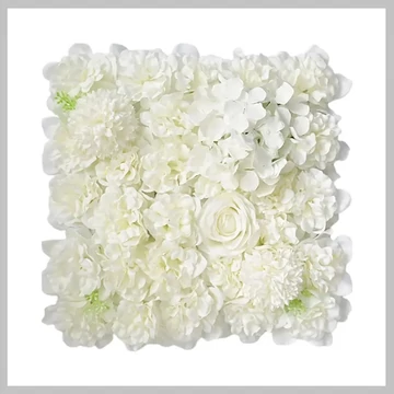 Dekoračný panel z umelých kvetov – 4 ks 38 x 38 cm, biely, s ružami a hortenziami CL777661-2