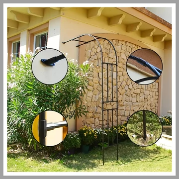 Obojstranný oblúkový záhradný stojan na kvety – z ocele s PE povrchovou úpravou – čierny ER1194511