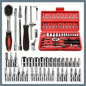 46-dielna sada náradia na opravu áut – Červený úložný box XD21172-2