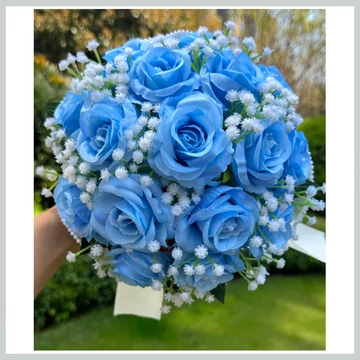 Svadobná kytica - modré umelé kvety so saténovou stuhou 39965718b