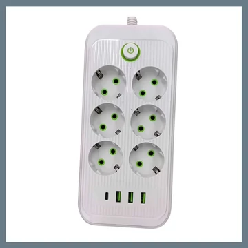 Predlžovací kábel so 6 zásuvkami, 3 USB + 1 Type-C portom, 1,2 m kábel, biely F018U