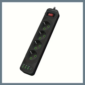 Predlžovací kábel so 4 zásuvkami, USB a Type-C rýchlonabíjacími portmi, čierny K24U-BLACK