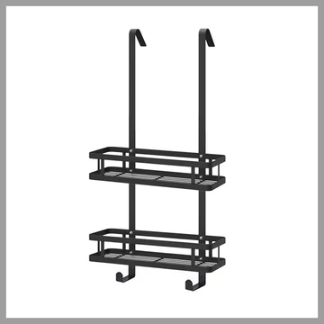 Kúpeľňová polica bez vŕtania – s 2 košíkmi a držiakom na uteráky – holm0708