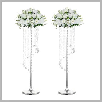 Svadobná centrálná dekorácia – 2 kusy, strieborná – QD89339-b