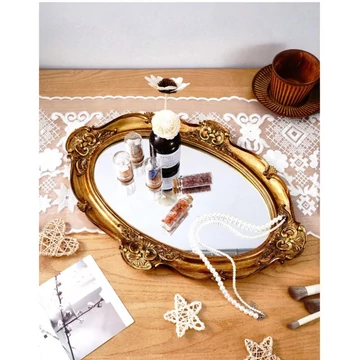 Oválna zrkadlová tácka v zlatej vintage úprave – 57864031