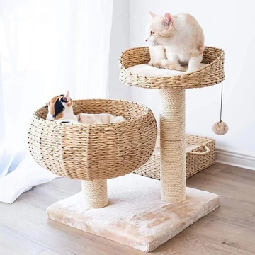 Mačací nábytok s dvoma pletenými odpočívadlami – 7620