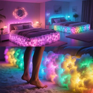 LED osvetlenie rámu postele s efektom oblakov – CY1936444