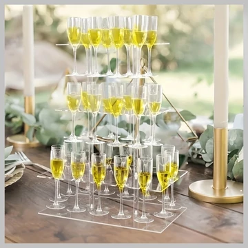 3-poschodový priehľadný akrylový stojan na šampanské poháre – 32 pohárov XG1644551