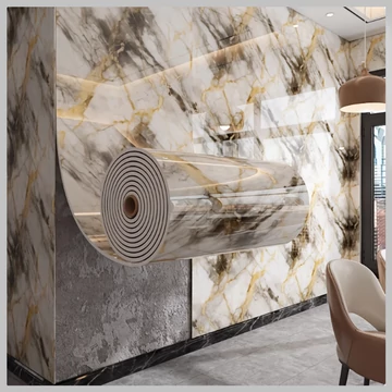 Prémiový samolepiaci plastový stenový panel s efektom mramoru – Pandora zlatá, model YW2166351-2