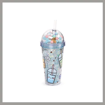 Trblietavý pohár na bubble tea s viečkom a slamkou CUP83