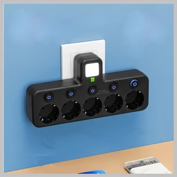 5-zásuvkový nástenný adaptér s nočným svetlom – čierny EF1778382-F