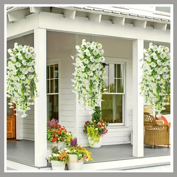 Závesná umelá kvetinová dekorácia – Bohaté biele kvety na vonkajšie aj vnútorné použitie GD1821943