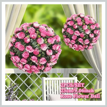 Dekoratívne guľe z umelých ruží – 2-dielna sada (23 cm), ružové – CT2402571-r