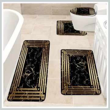 Luxusná 4-dielna sada kúpeľňových predložiek – čierno-zlatý mramorový vzor RJ1619452