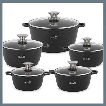 Bachmayer BM-7816 – 10-dielna súprava hrncov s granitovým povrchom (čierna)