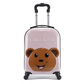Detský kufor na kolieskach – ružový s motívom medvedíka, so zámkom WP05