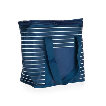 Chladiaca taška – modrobielo pruhovaná, so zipsom a ramenným popruhom 50561002