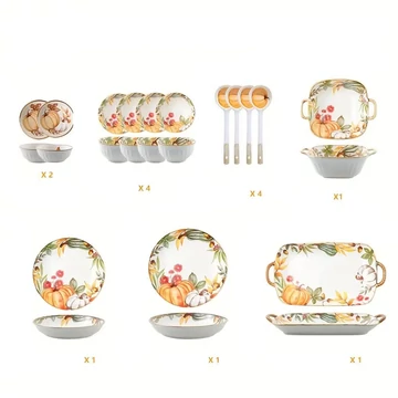 14-dielna Keramická Jedálenská Súprava s Tekvicovým Motívom NF200763-2