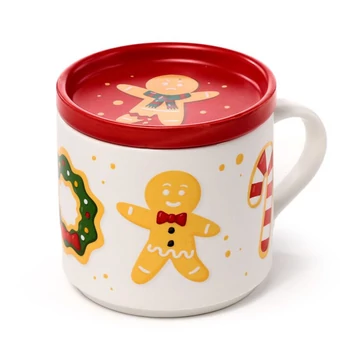 Súprava hrnčeka s podložkou/viečkom – Perníkový motív XMUGC37