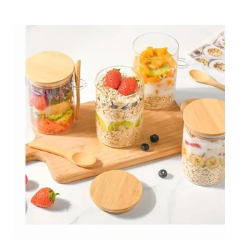 4 sklenené nádoby s bambusovými viečkami a lyžičkami – 600 ml EL4569209-2