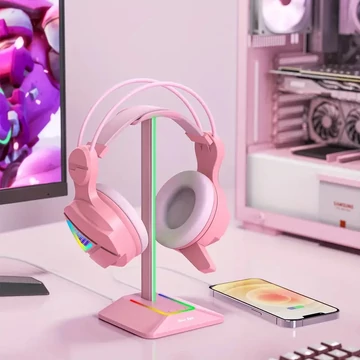 Stojan na slúchadlá s LED RGB podsvietením, USB pripojením – čierny GV578467-r