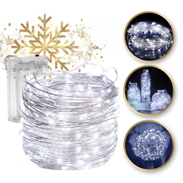 Vnútorné vianočné LED reťazové svetlá – 100 LED diód, studená biela LAMP24B