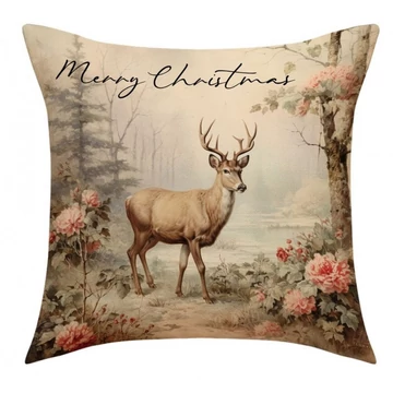 Vianočný obal na vankúš – vzor s jeleňom, 45×45 cm POD116