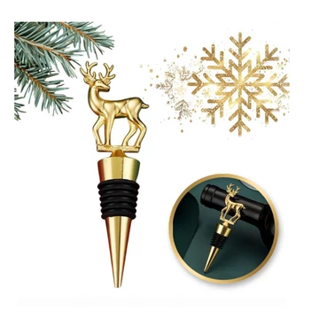 Zátka na fľašu vína – so zlatým motívom jeleňa (3 × 11,4 cm) AB04