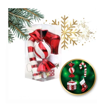 Sada vianočných ozdôb – 4 červené a biele ozdoby BSN51