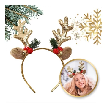 Vianočná čelenka s parohami so zlatými parohami – O538Z
