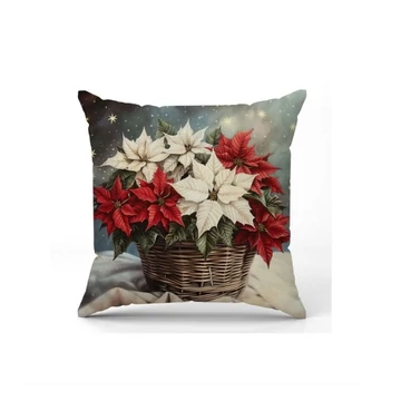 Vianočný dekoratívny obal na vankúš – Vianočná hviezda s košíkom (45 × 45 cm) POD204