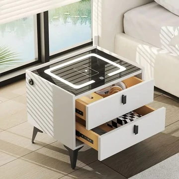 Inteligentný nočný stolík s bezdrôtovým nabíjaním — biely, 2 zásuvky GD320076-fh2