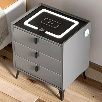 Inteligentný nočný stolík s bezdrôtovým nabíjaním — sivý, 3 zásuvky GD320076-sz3