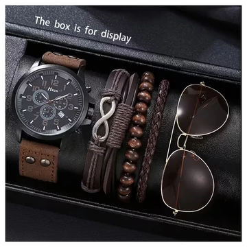 6-dielna retro darčeková sada pre mužov – hodinky, okuliare a náramky YW4130539