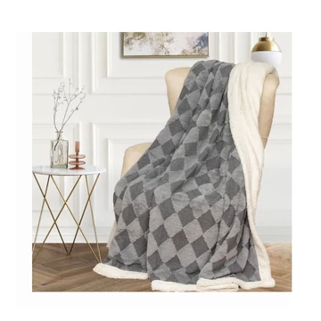 Sherpa deka so sivým a bielym kosočtvercovým vzorom, 150 × 200 cm ZF-SZ150