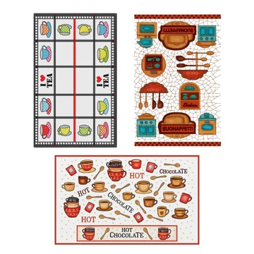 Set di 3 canovacci da cucina – motivi tè, cioccolata calda e Bon Appétit KSZT-3