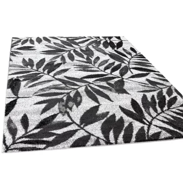 Koberec Torino 5128 – sivý, s listovým vzorom, 80 x 150 cm