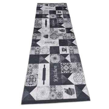 Kuchynský koberec s čierno-bielym vzorom dlaždíc 70 x 200 cm